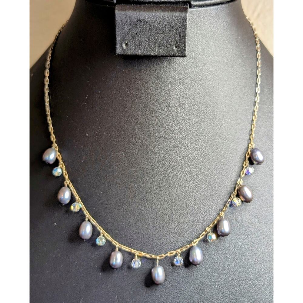 925 Sterling Silver Purple Teardrop Pearl Crystal Dangles 16.5"-18" Necklace